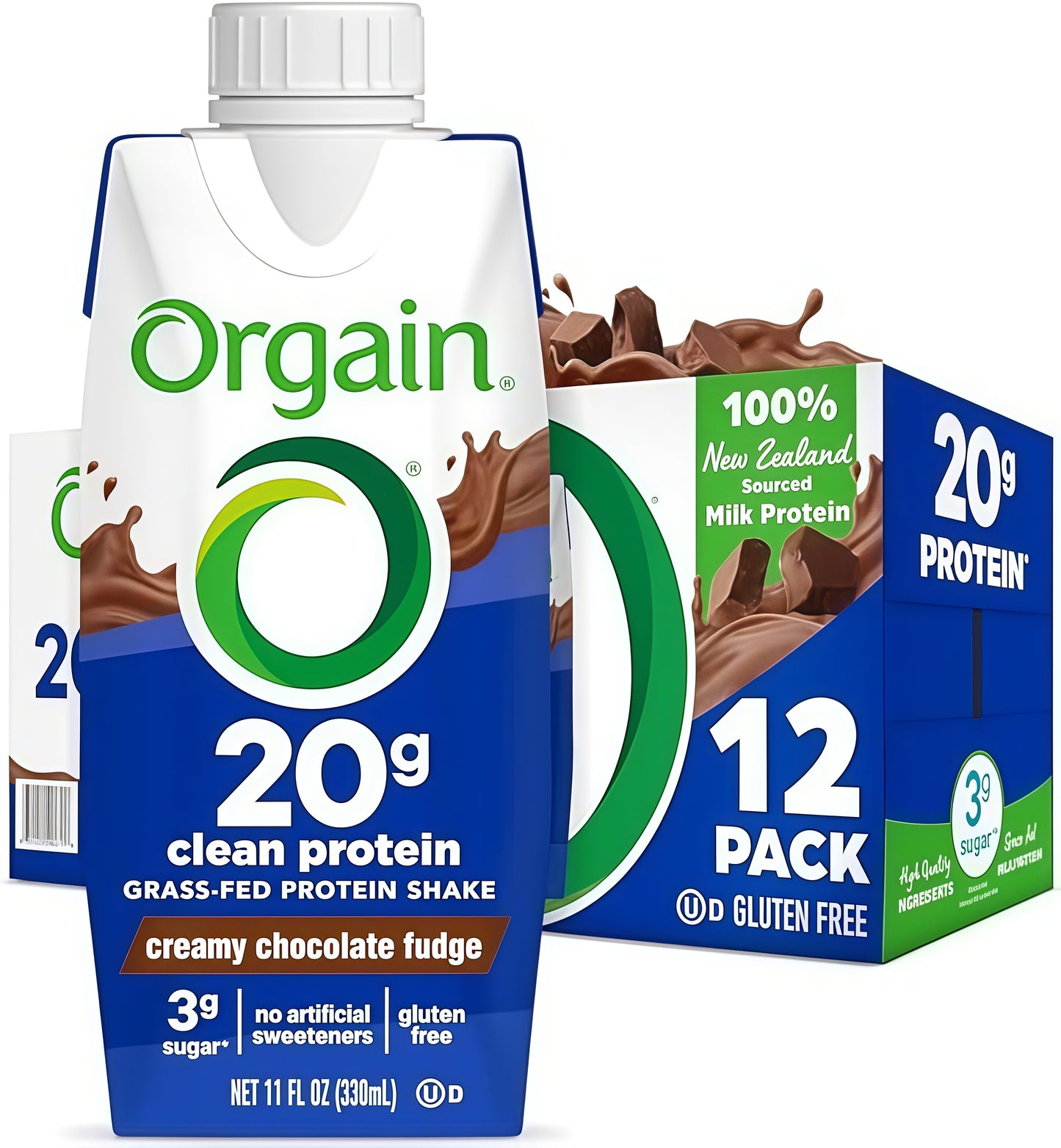 Orgain Clean Protein Shake, Grass FedDairy, Creamy Chocolate Fudge.