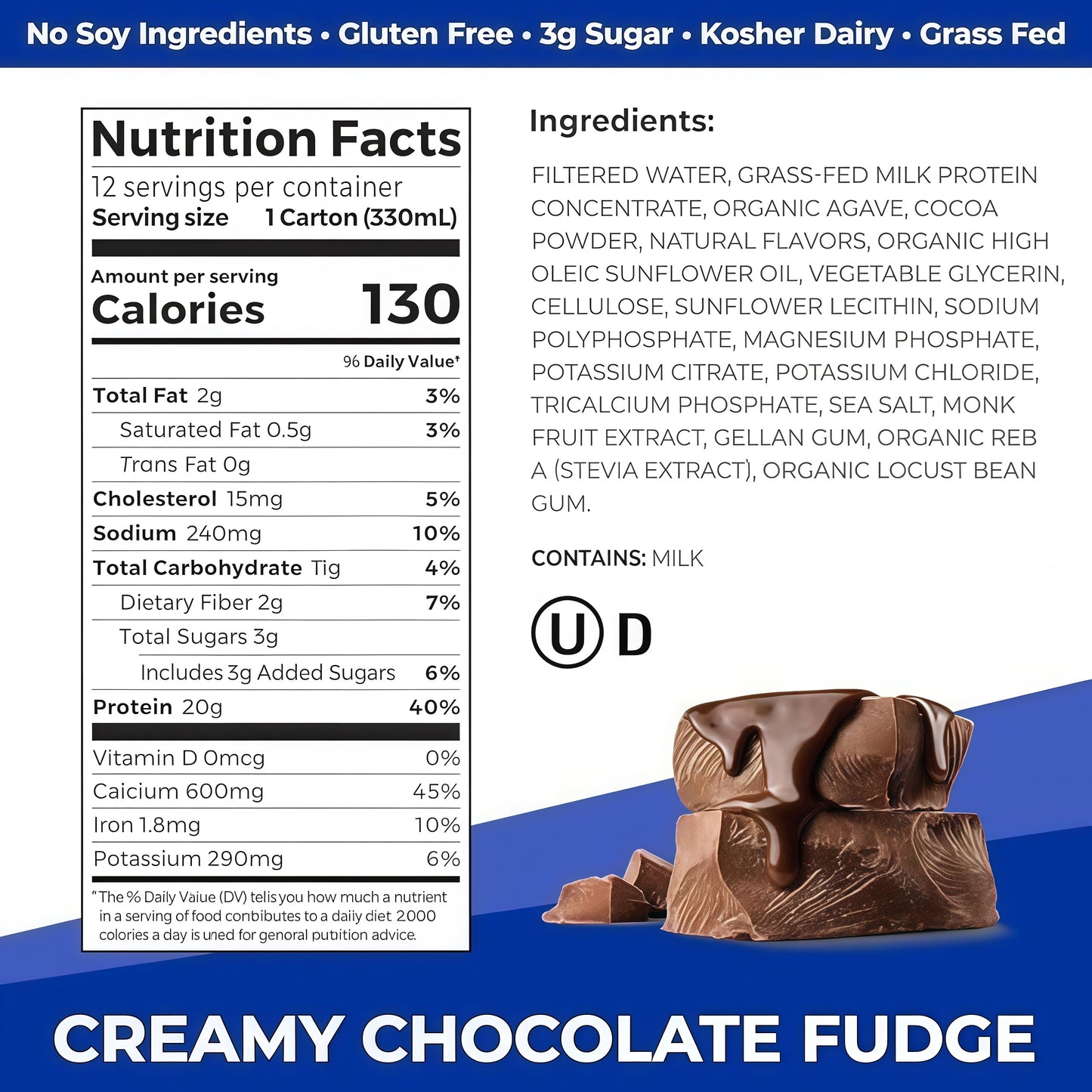 Orgain Clean Protein Shake, Grass FedDairy, Creamy Chocolate Fudge.