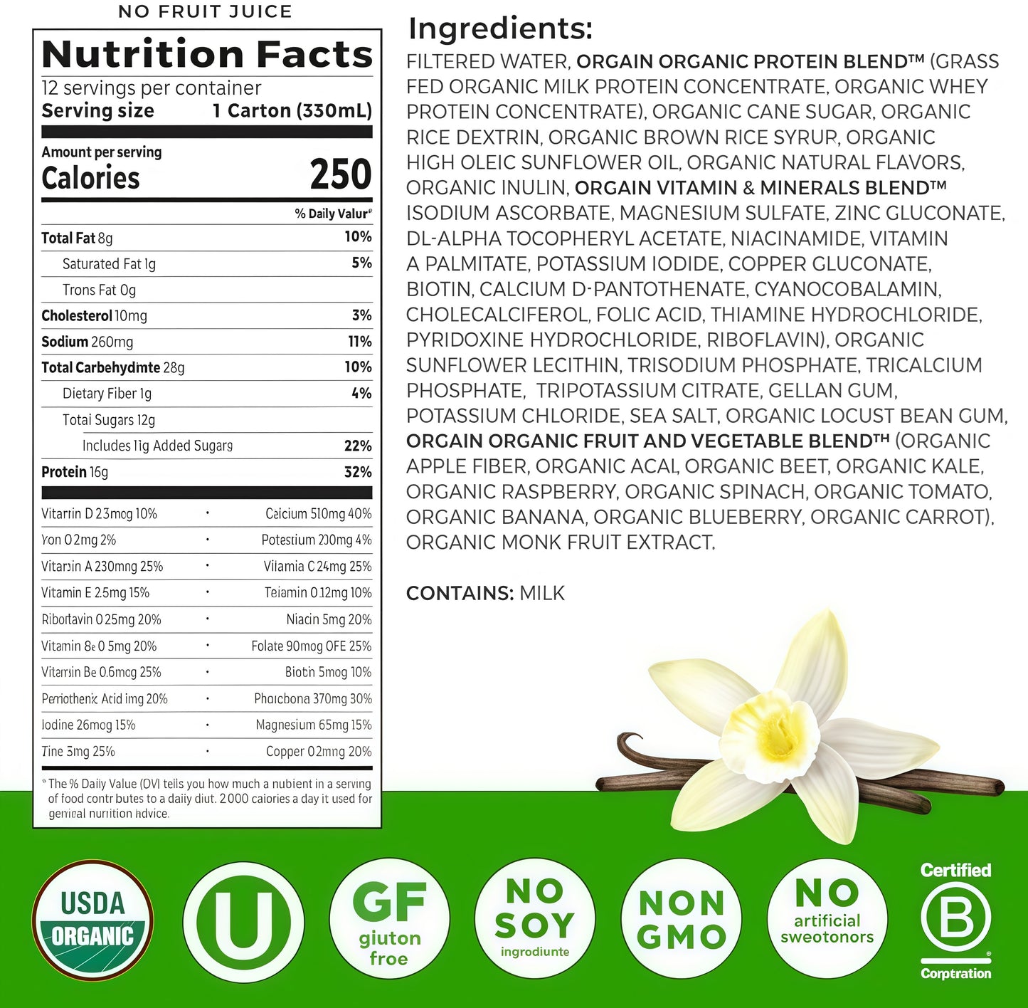 Orgain Organic Nutritional ProteinShake, Vanilla Bean