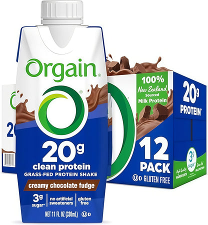 Orgain Clean Protein Shake, Grass FedDairy, Creamy Chocolate Fudge.